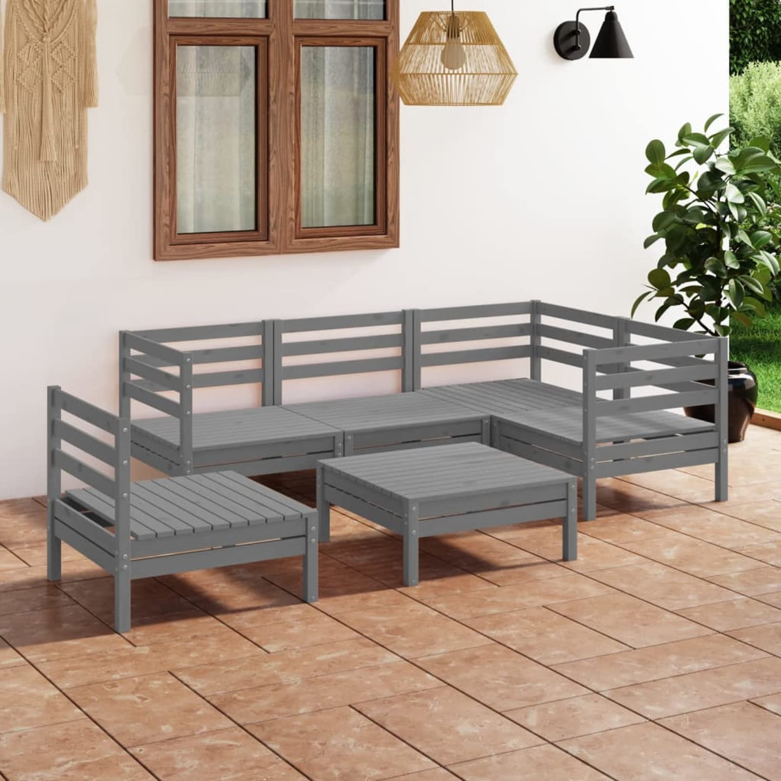Salon de jardin 6 pièces Homgoday en pin massif pour remplacer le plastique