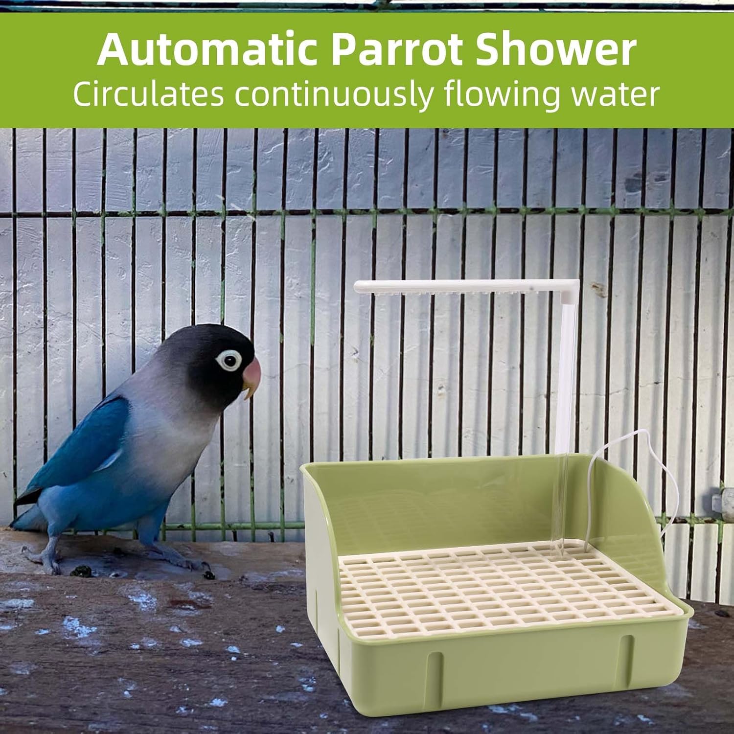 Automatic Parakeet Bird Bath, Large Bird Shower Fountain Automatic Parrot Birds Bath with Pump USB Powered Electric Shower Fountain for Pet Birds African Grey Cockatiel