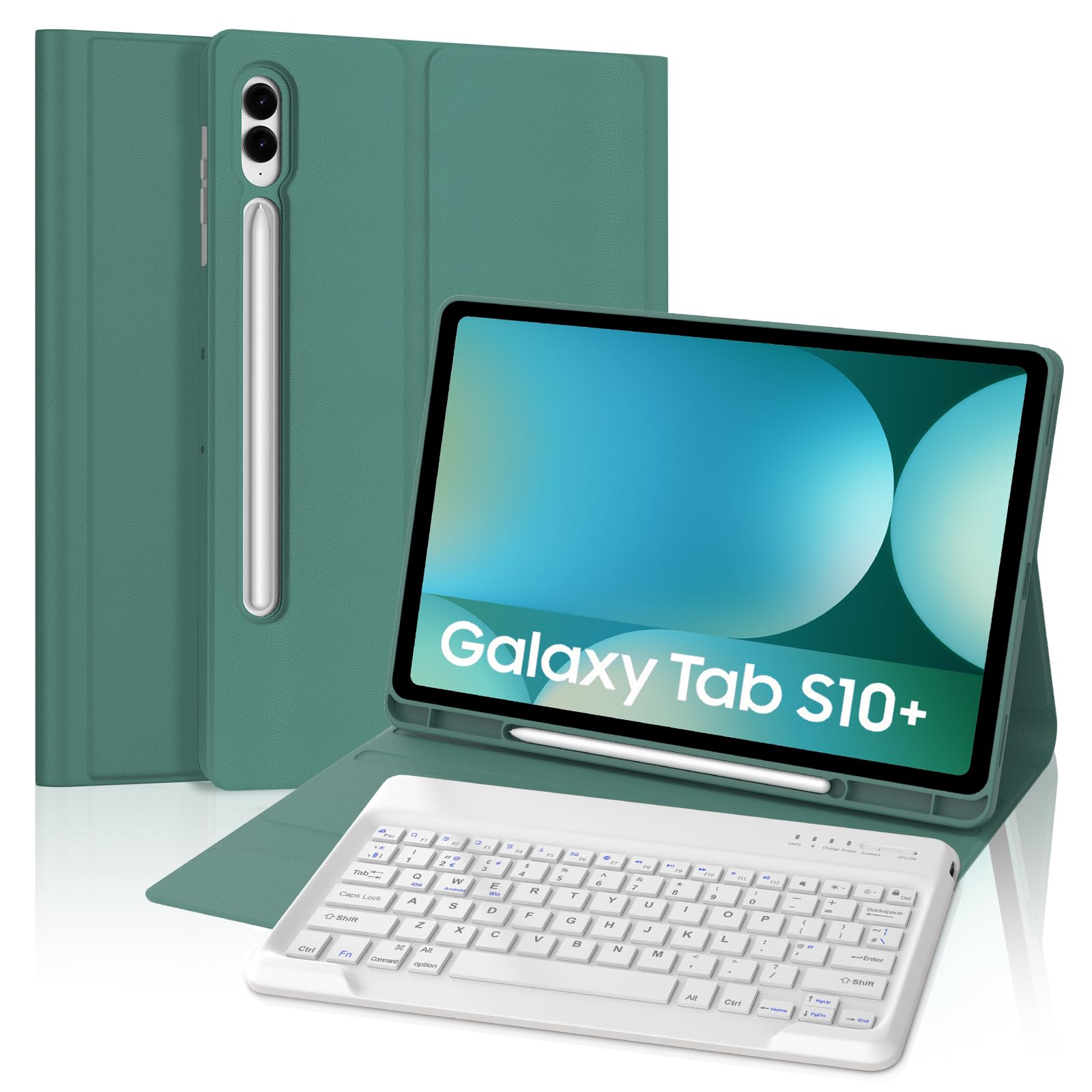 FOGARI Samsung Galaxy Tab S10 Plus/S9 Plus/S9 FE Plus 12.4'' Keyboard Case, Samsung Galaxy Tab S10+/S9+/S9FE+ 2024 Case Keyboard, UK QWERTY Layout Detachable Bluetooth, Dark Green
