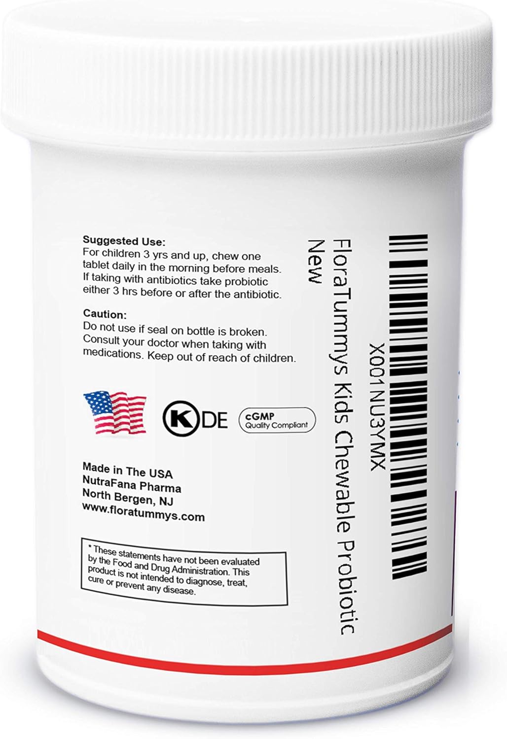 FloraTummys Kids Chewable Probiotic Prebiotics: Non-Dairy, Gluten & Sugar-Free, Peanut & Soy Free, Non-GMO, Tested & Free of Food Allergens, Vegan, Kosher, Berry Flavor(1 Bottle)