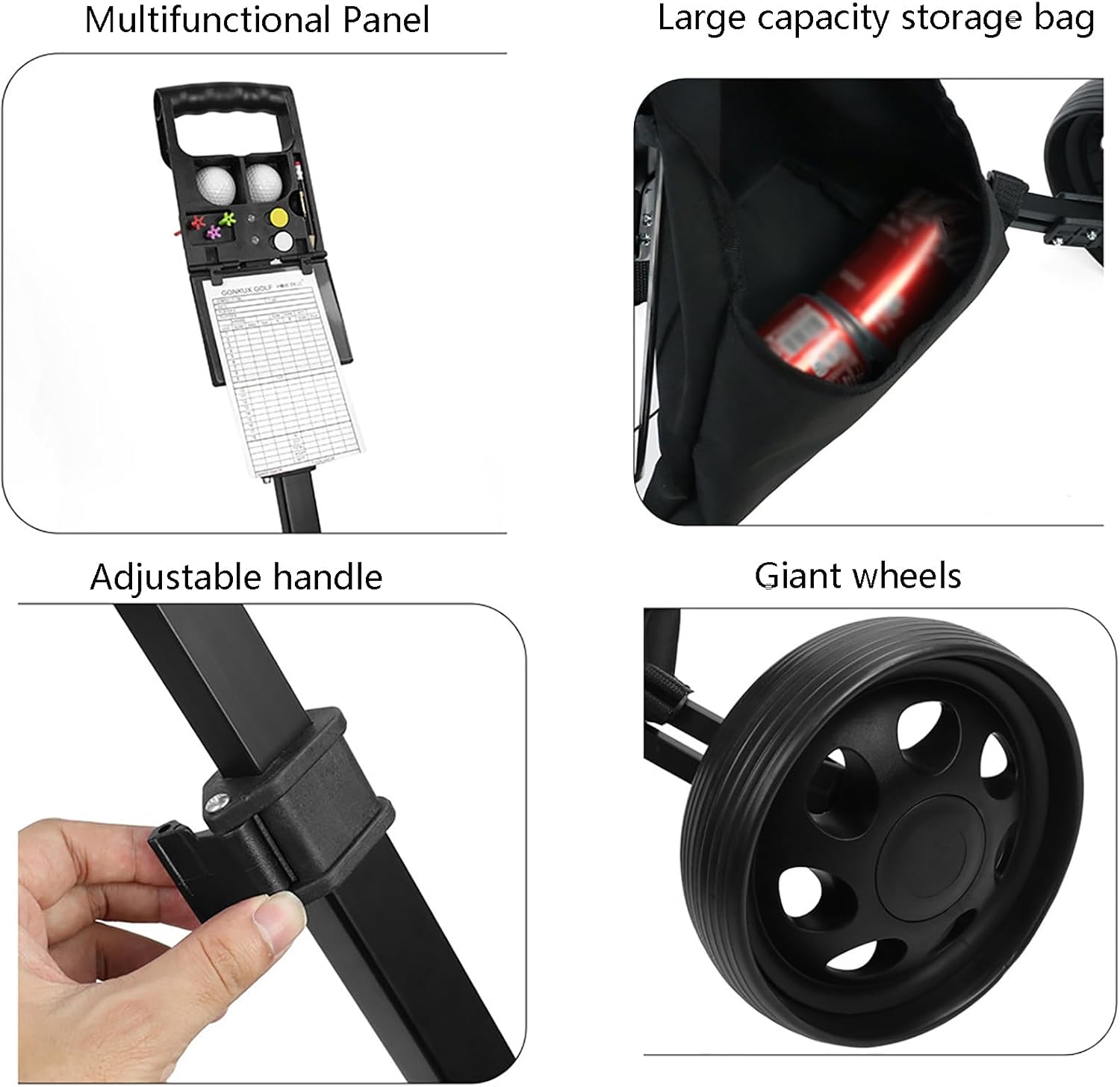 Golf Pull Push Cart 2 Wheel Golf Bag Cart Foldable Compact Trolley with Aluminum Frame, EVA Wheels, Easy to Fold and Store, Ergonomic Design Golf CaddyBlack,L