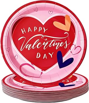 20 Pcs Valentines Day Paper Plates Disposable Party Supplies Red Pink Love Heart Print Dessert Dinner Plates for Valentines Weddings Anniversary Birthday Bachelor Party Decorations