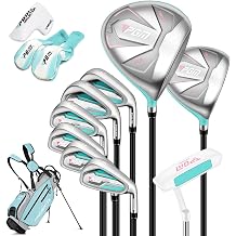 PGM Women's Oversea 9/12 Pieces Complete Golf Club Set with High-Strength Thin Face Design 460cc Driver - Golf Stand Bag &amp; Headcovers