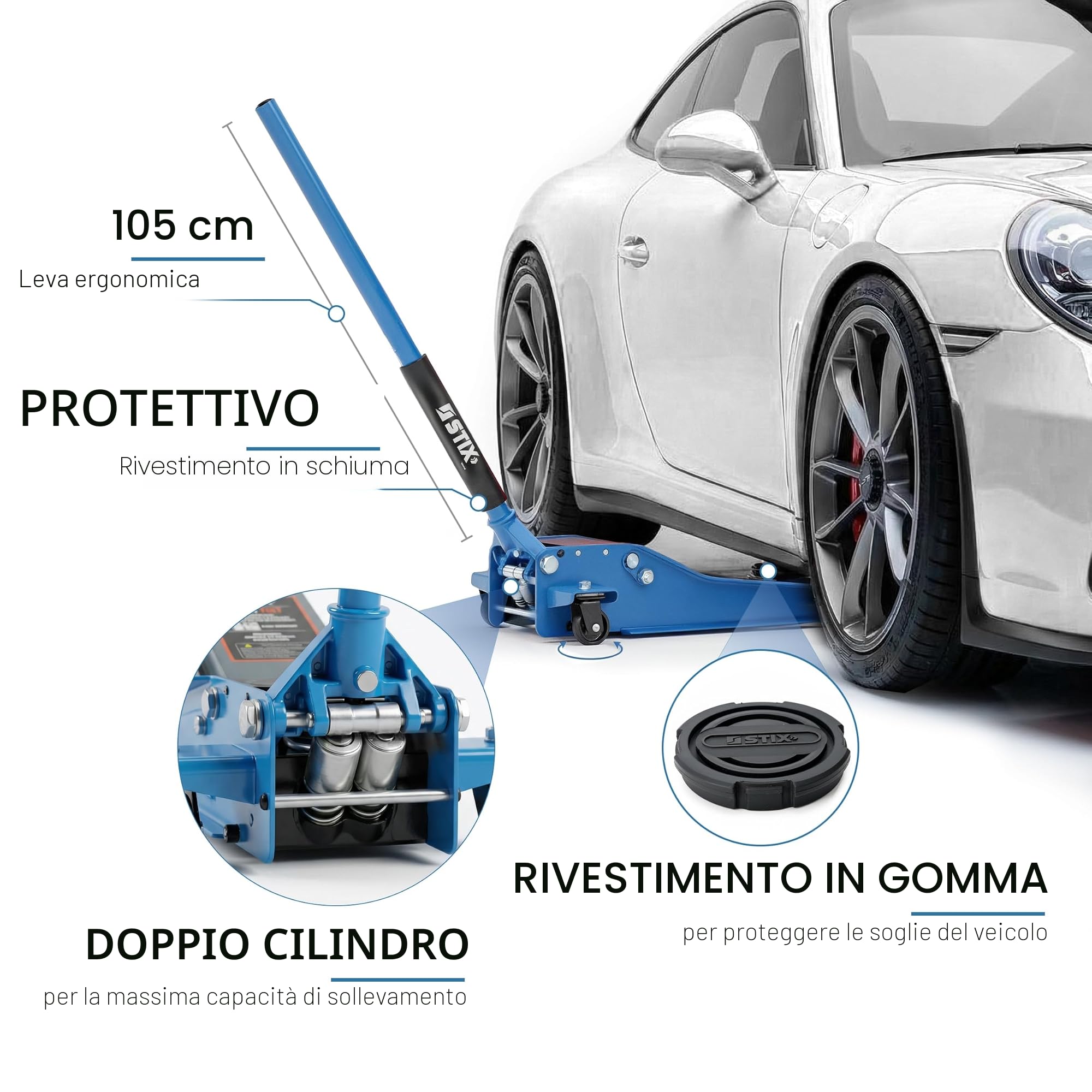 Cric Idraulico per Auto PLN-01 3T 75mm 505mm Doppia Pompa Officine Garage