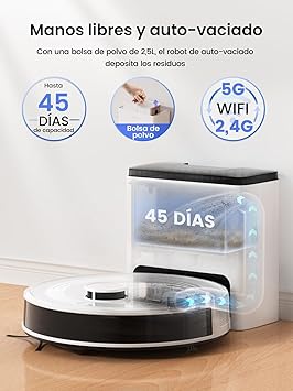 LEFANT M2 Plus Robot Aspirador y Fregasuelos, 6000Pa con Estación de Vaciado Automático, Navegación Láser con Mapeo, Evitación de Obstáculos PSD, 140min Autonomía, Ideal para Pelos de Mascotas1