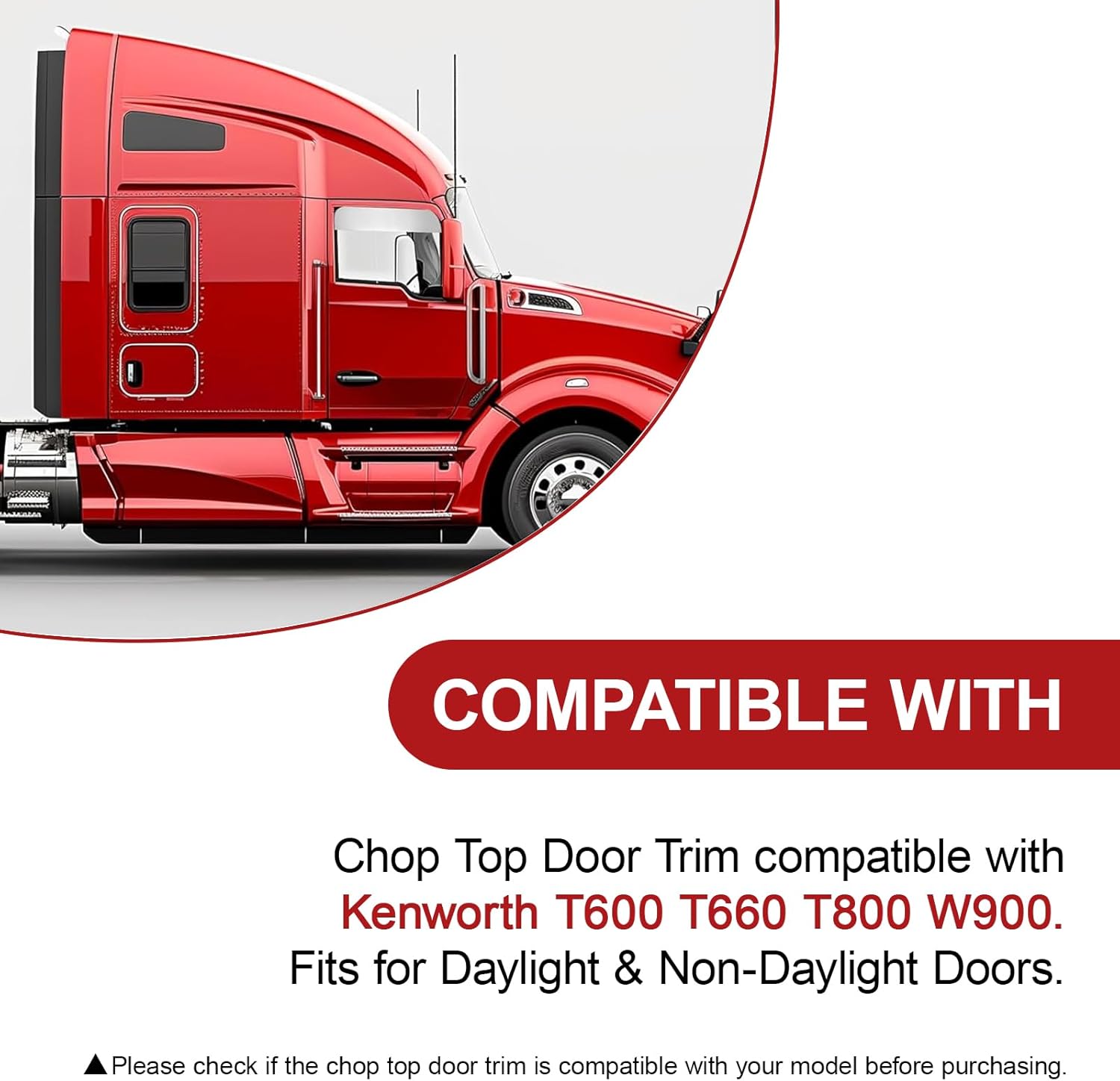 5" Chop Top Door Trim (Silvery Stainless Steel) Compatible with Kenworth T600/T660/T800/W900 - Drop Windows Set, Fits Daylight & Non-Daylight Doors