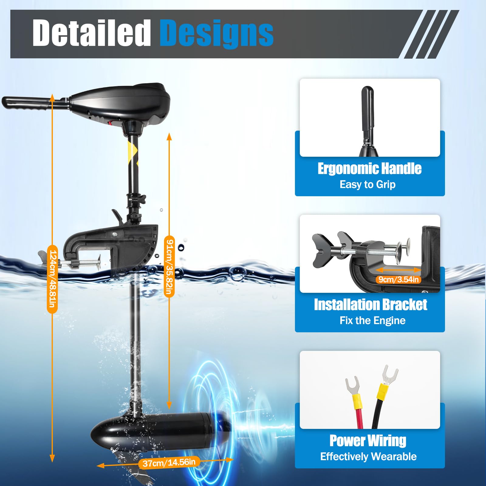Aussenborder Elektromotor, 12V Elektromotor Boot, 626W Schlauchboot Mit Motor, 5V- & 3R-Gänge, 36kg Schubkraft der Außenborder, Schlauchboot Motor für Schlauchboot & Fischerboot (Silber)
