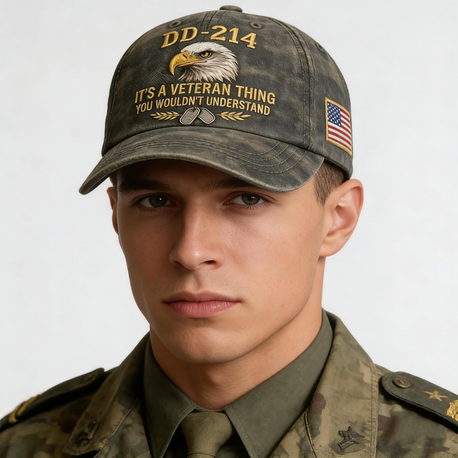 DD-214 Army Veteran Hat, Embroidered Patriotic Baseball Cap, Patriotic Veteran Day Gifts for Retired Soldiers - Image 2