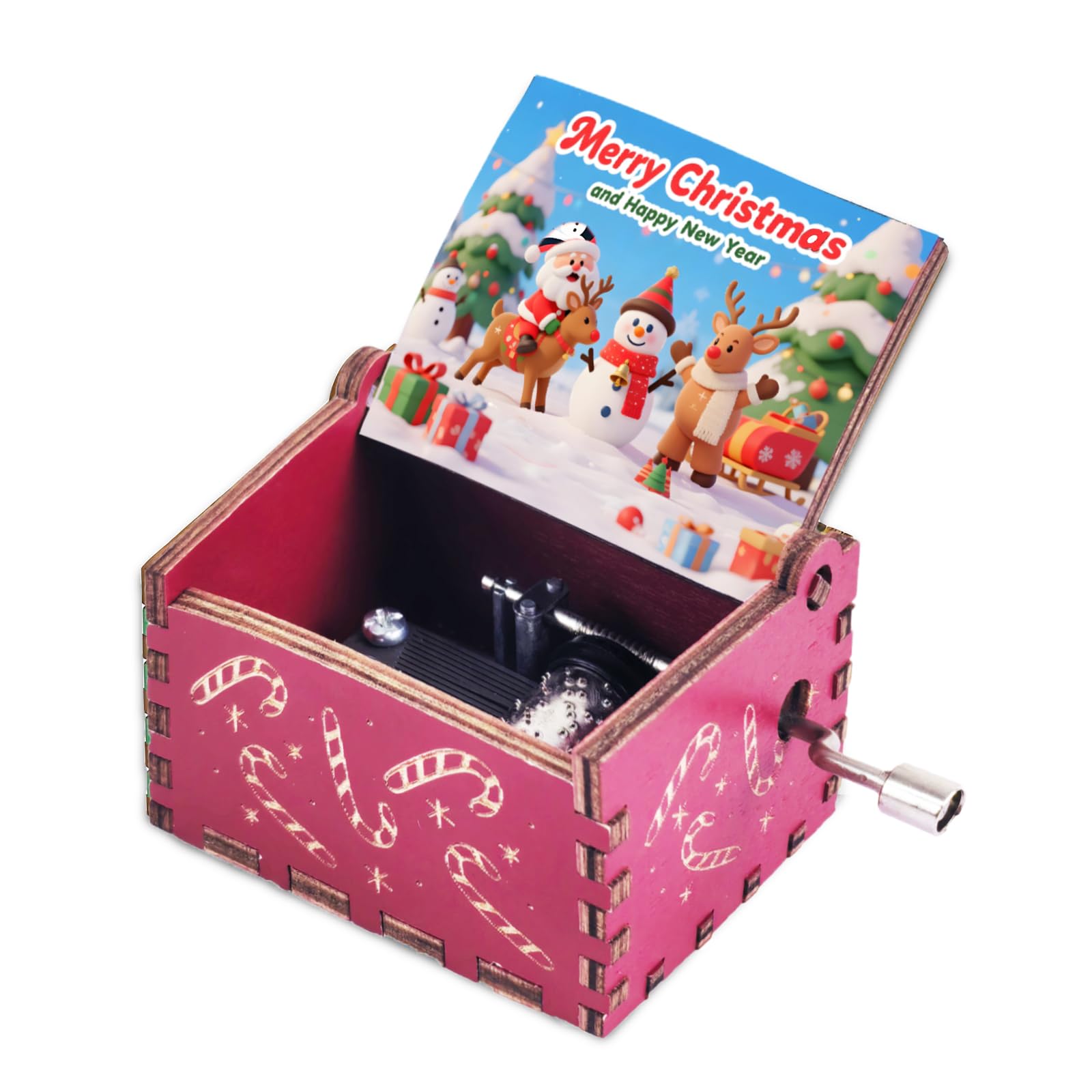 Yesnote Merry Christmas Music Box Gift, Merry Christmas and Happy New Year Gift for Wife Girlfriend Daughter Son Sister Friends Hand Crank Xmas Music Box Play Jingle Bells