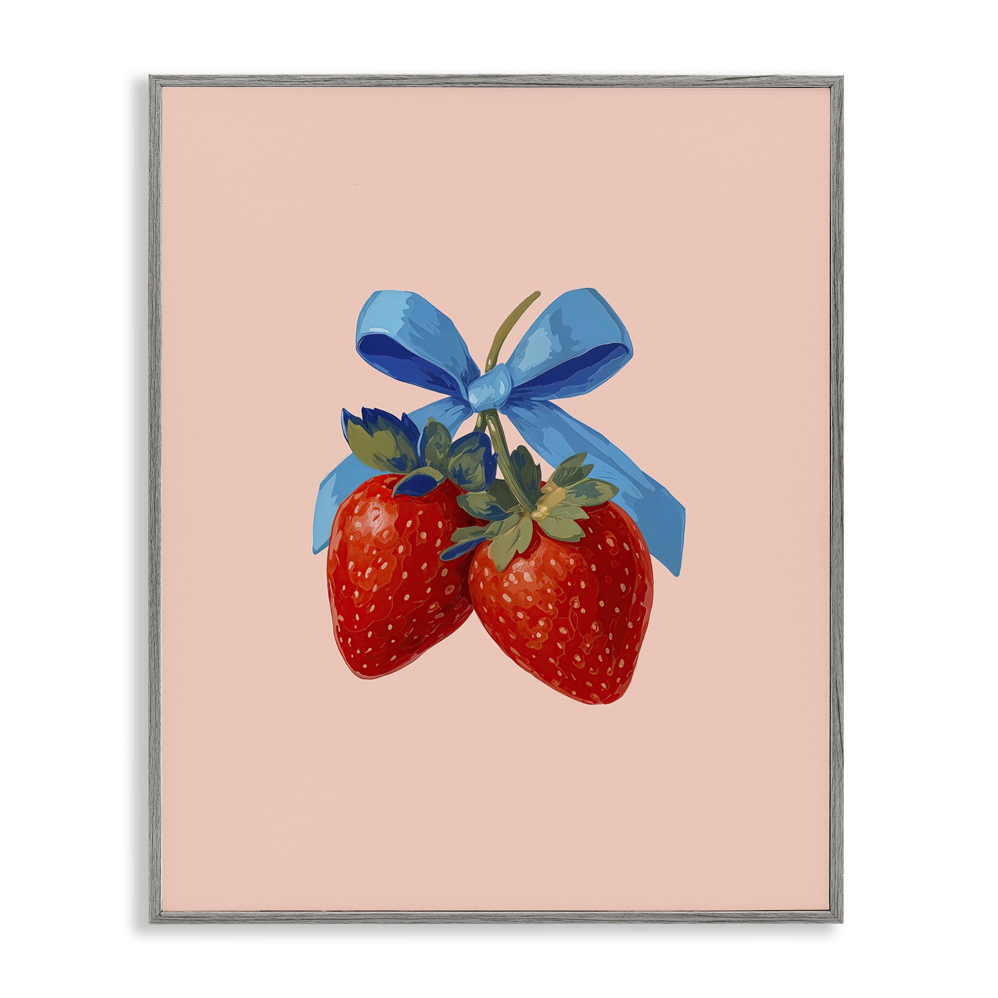Stupell Industries Farmhouse Gray (Textured) 'Strawberry Pair With Blue Bow'| Framed Giclee Art