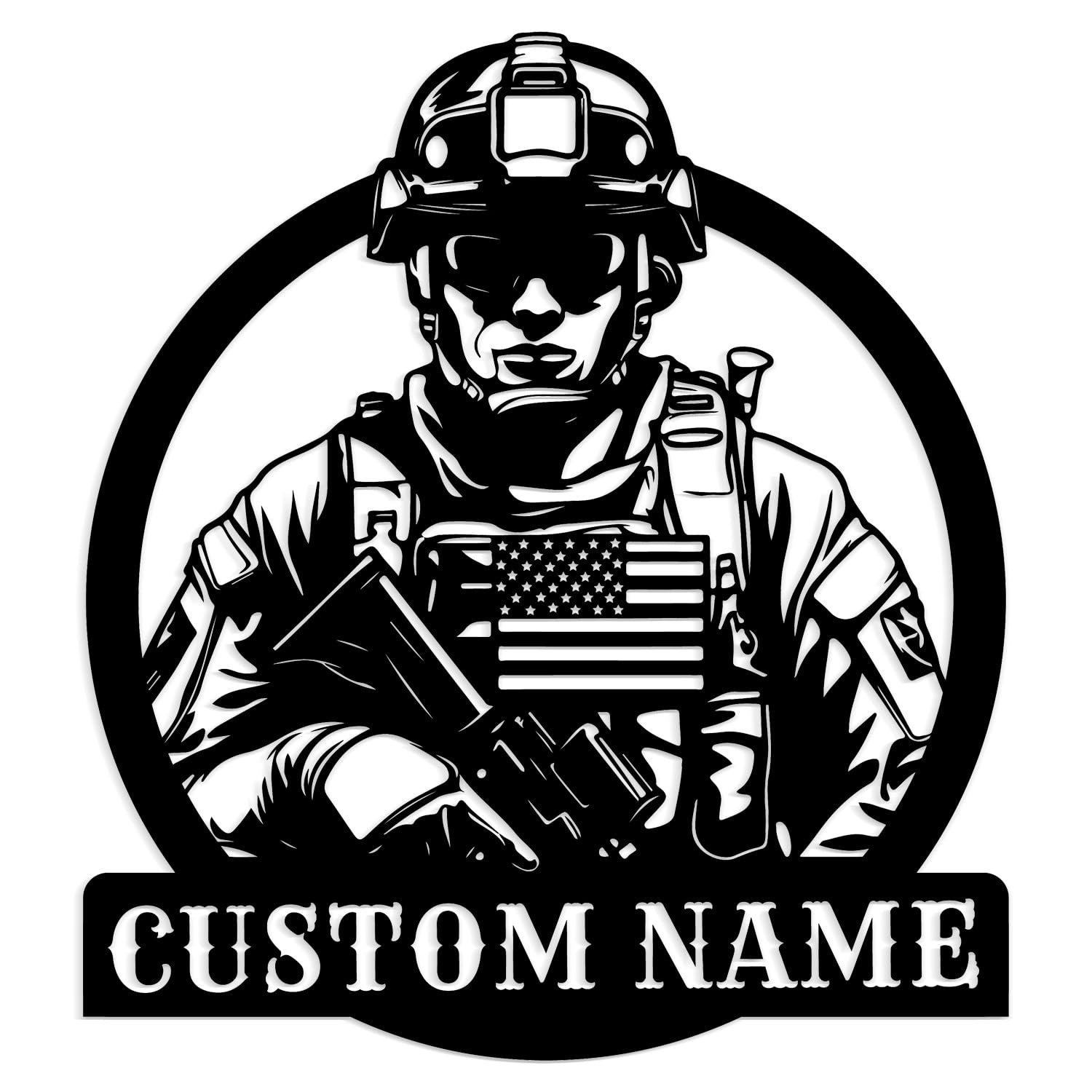 Meigoart Men's Style-3 Custom Us Soldier Military Metal Wall Art,Personalized Army Soldiers Silhouette Name Metal Sign, Shooting Game Signs