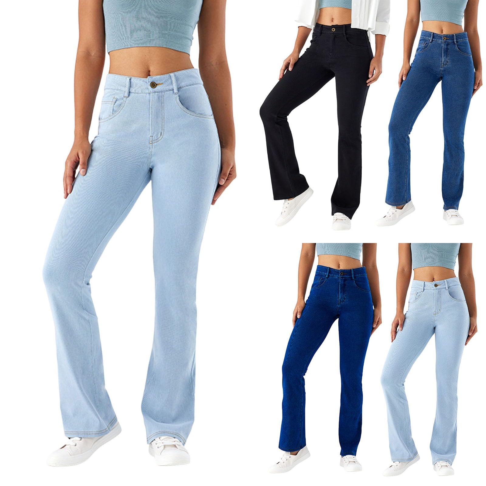 Pantalon en jean stretch pour femme - Pantalon de yoga doux et confortable - Coupe bootcut - Taille haute - Contrôle du ventre - Coupe ajustée - Jeggings baggy