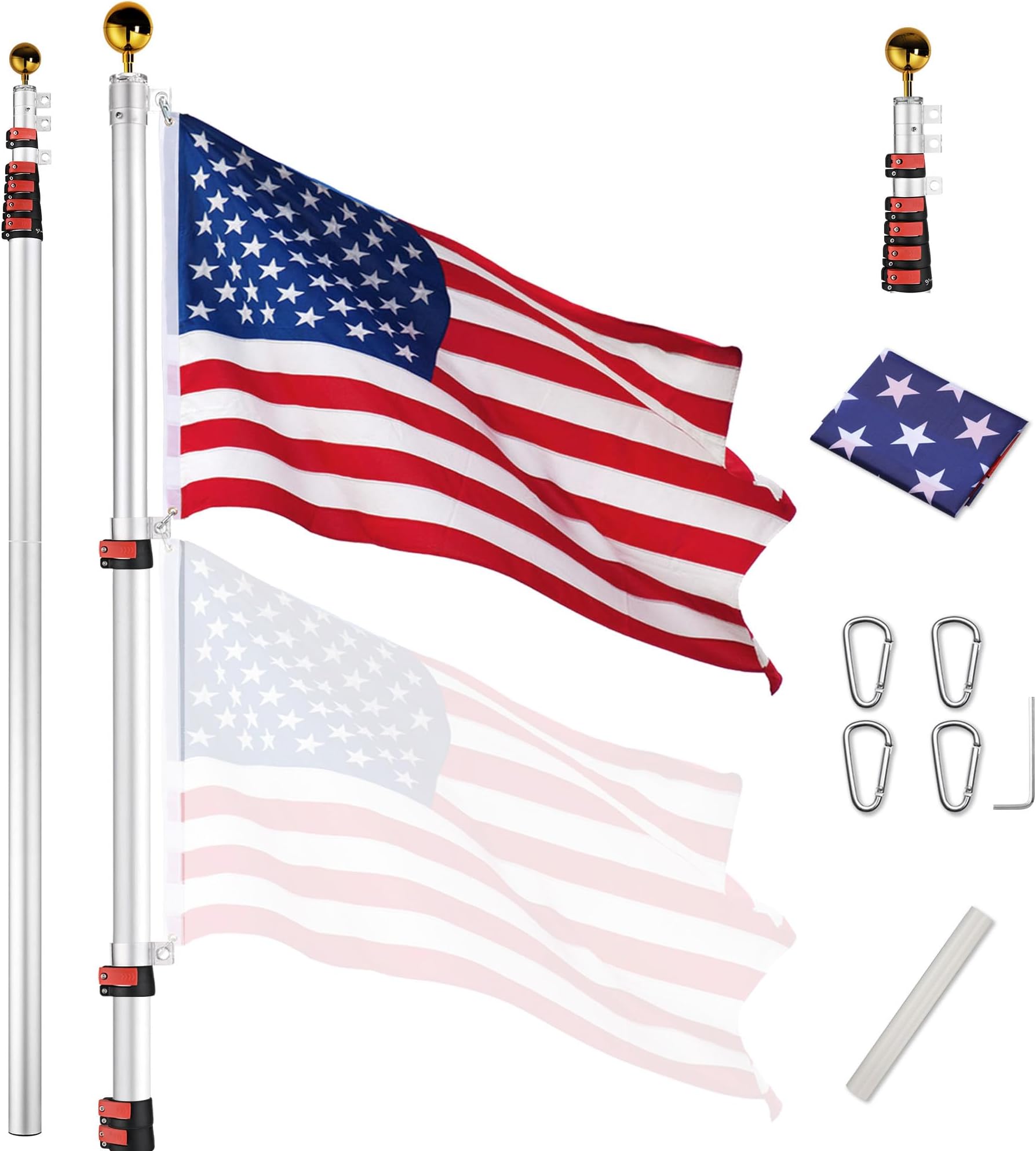 Yeshom Upgraded 30ft Telescopic Flag Pole Kit Heavy Duty Aluminum Flagpole 3'x5' US Flag & Ball Top for Commercial Residential Outdoor