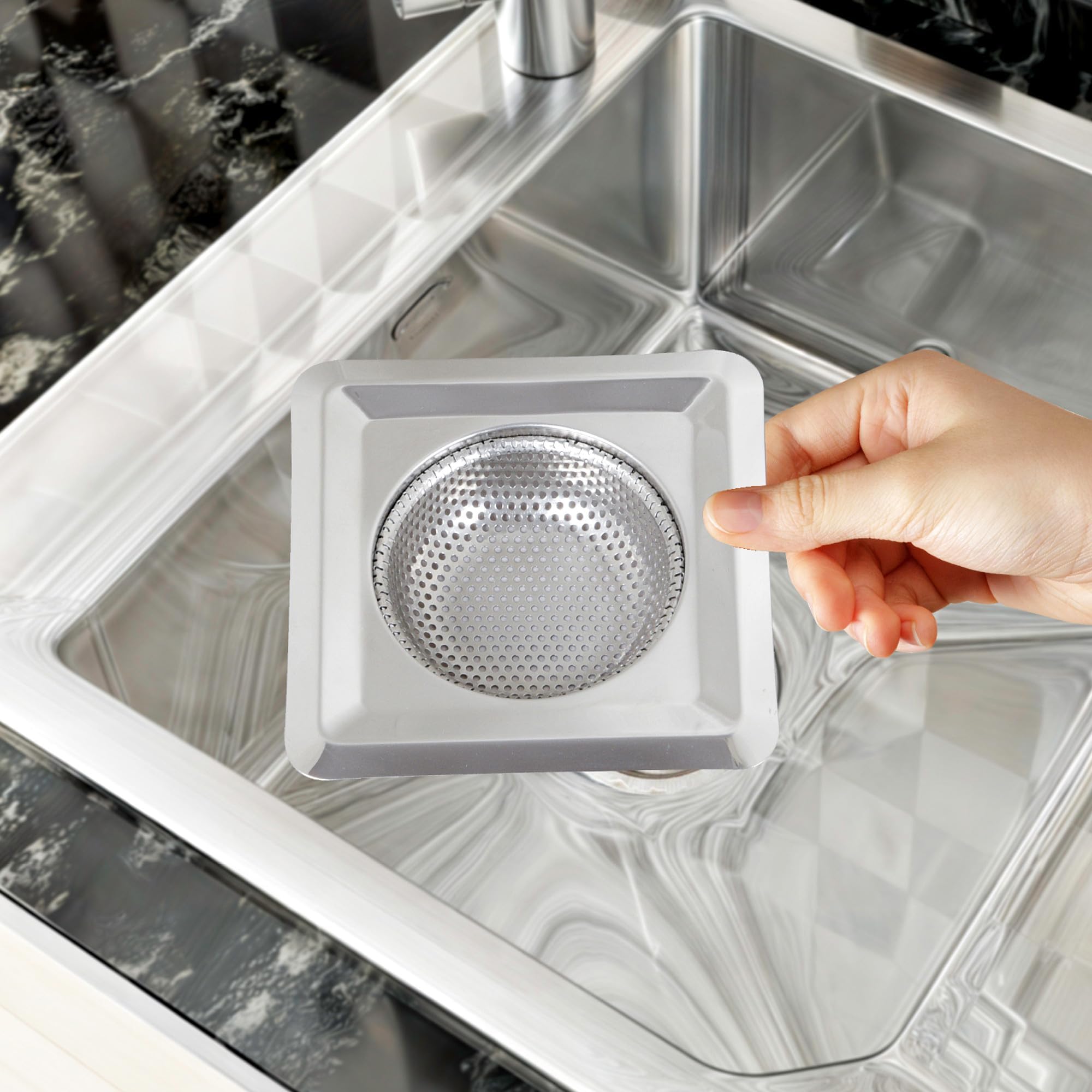 Giffy Stainless Steel Square Sink Strainer, Anti Clogging, Waste Coupling Food Blockage Filter Vegetable Hair Catcher Drainer Jali, 11.5cm for Home Office Hotel 1 Pcs