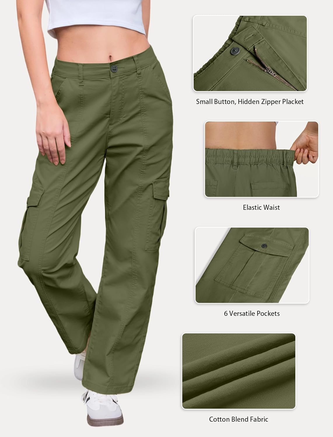 IWD Womens Cargo Pants High Waisted Straight Leg Trousers with 6 Pockets Casual Baggy Pants Trendy Clothes 2026 - Image 3