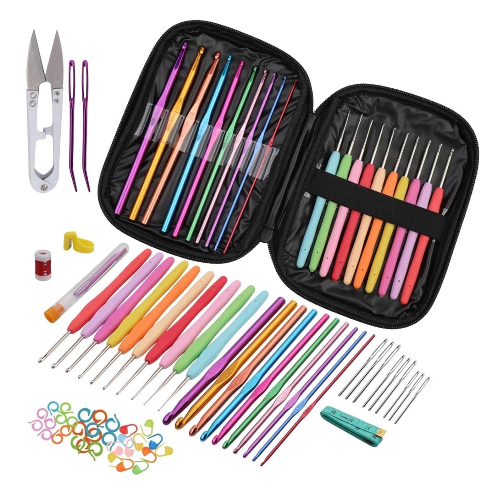 L6NqIAG Crochet Kit Crochet Hooks Set DIY Steel Knitting Needles Stitches Knit Craft Scissors Markers Weaving Sewing Accessories Tools