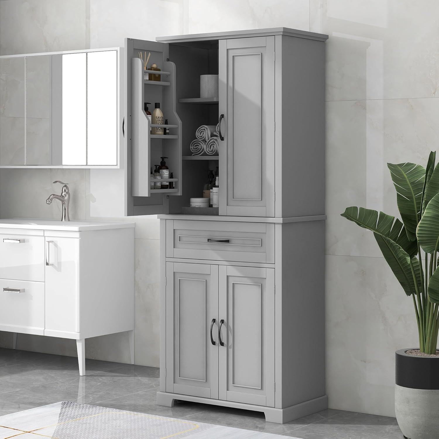 Amazon.com: Lifeand Bathroom Cabinet with Doors and Drawer, Multiple ...
