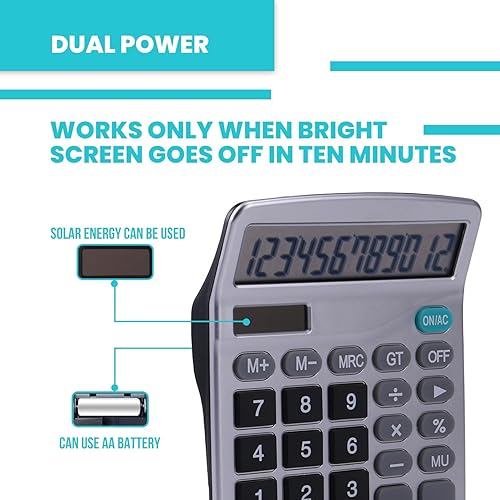 Miniatura 4 de LICHAMP Desk Calculators with Big Buttons and Large Display, Office Desktop Calculator Basic 12 Digit with Solar Power and AA Battery (4 Packs