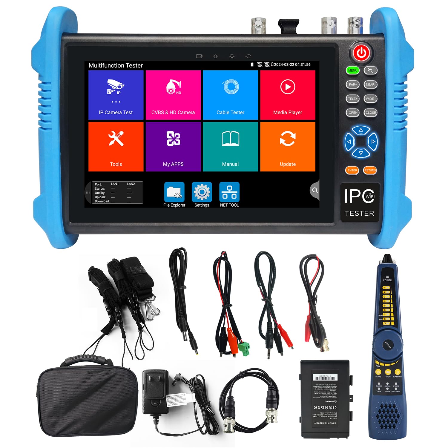8K IP Camera Tester, WANLUTECH CCTV Tester 7 inch Touchscreen 8MP TVI CVI AHD SDI CVBS Camera Test SFP 90W PoE Power output RJ45 Cable Test Network Tools RS485 WiFi HDMI I/O VGA in (IPC-9800CADHS Pro)