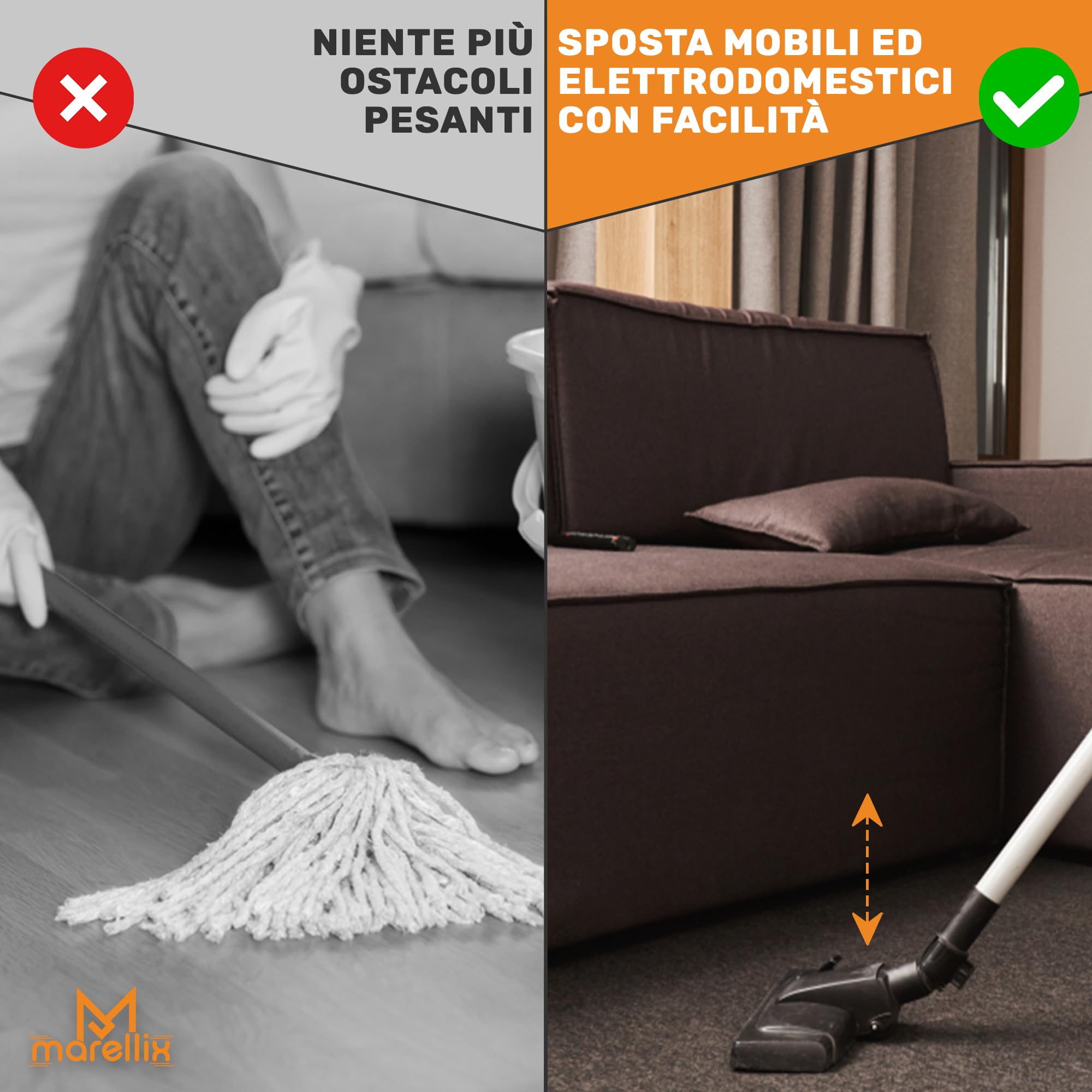 Marellix 2Pz Carrello Lavatrice con Ruote e Freno Smart - Base con Rulli per Mobili ed Elettrodomestici (Bianco)
