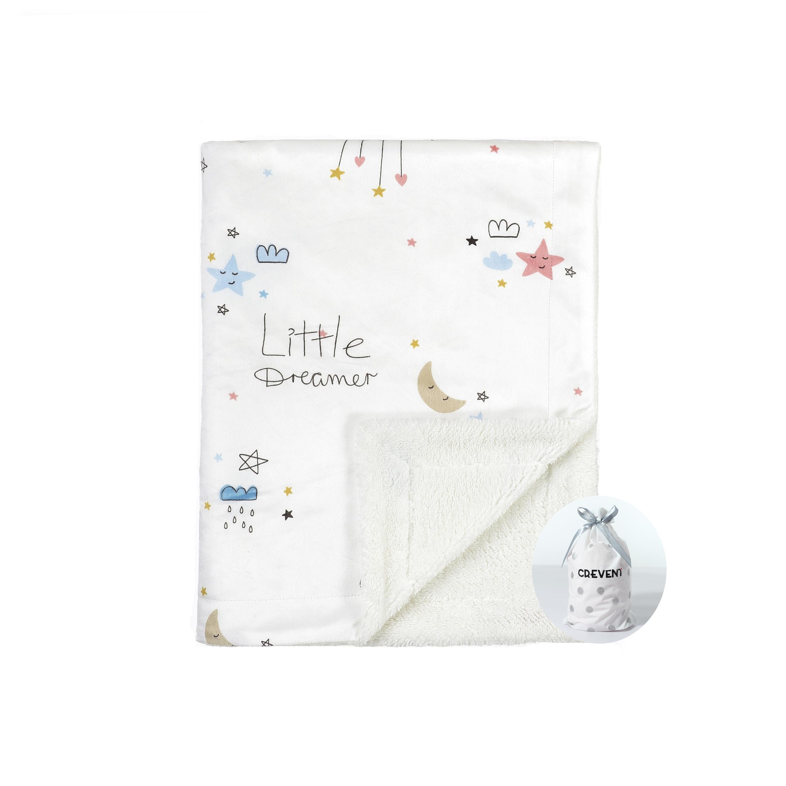 CREVENT Cozy Soft and Warm Mink Baby Blanket with Sherpa Backing, Gift Packing with Ribbon for Newborn Infant Toddler's Crib Cot Stroller (30"X40" Little Dream)