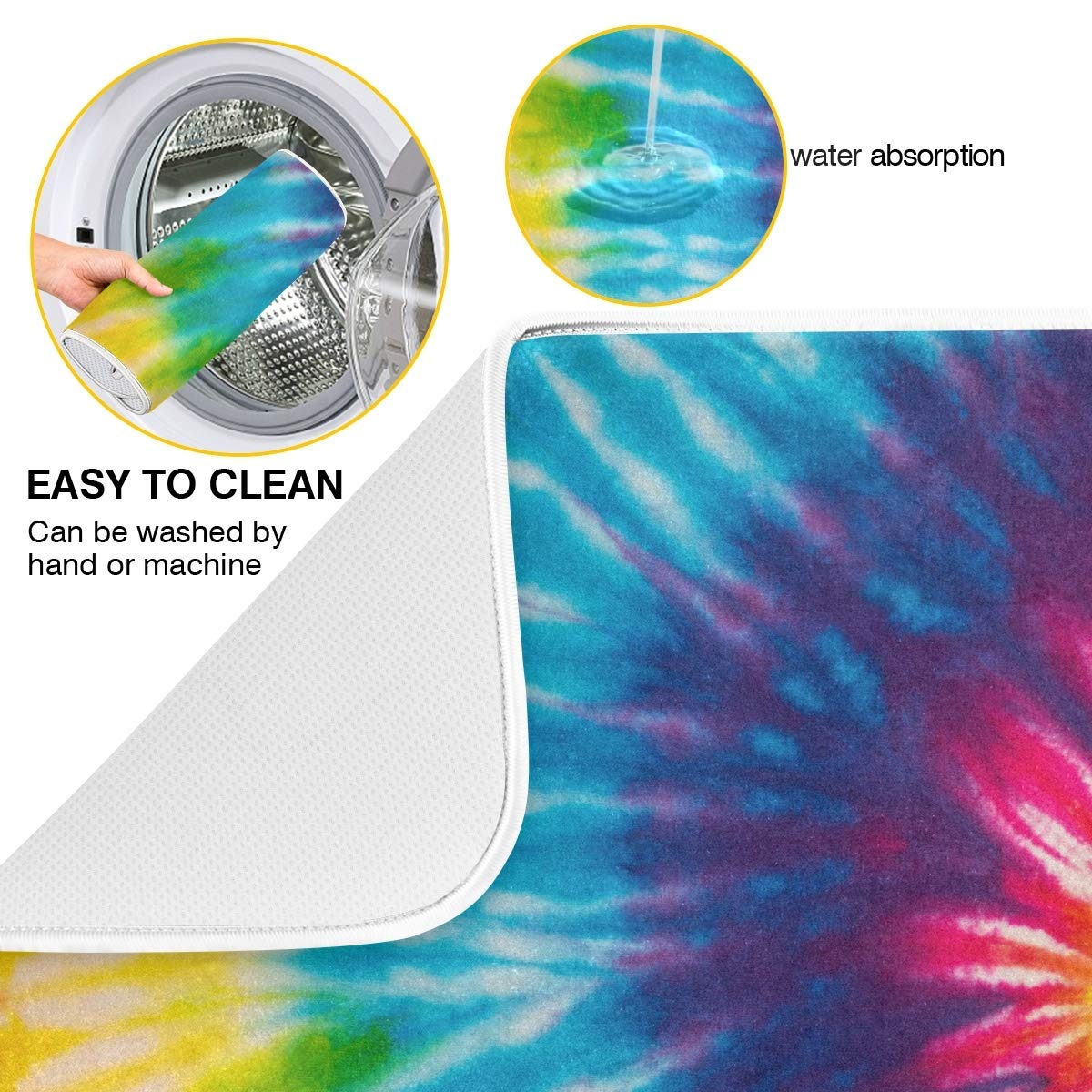 Rainbow Tie Dye Dish Drying Mat 16x18 for Kitchen Colorful Art Dishes Pad Dish Drainer Rack Mats Absorbent Fast Dry Kitchen Accessories