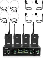 MIZISNR Sistema De Microfone Lapela Sem Fio Com Fone Ouvido E Microfones Lapela, Conjunto Receptor Uhf 4 Canais Metal, Alcance 300 Pés Para Canto, Igreja, Karaokê, Pregação, Casamento