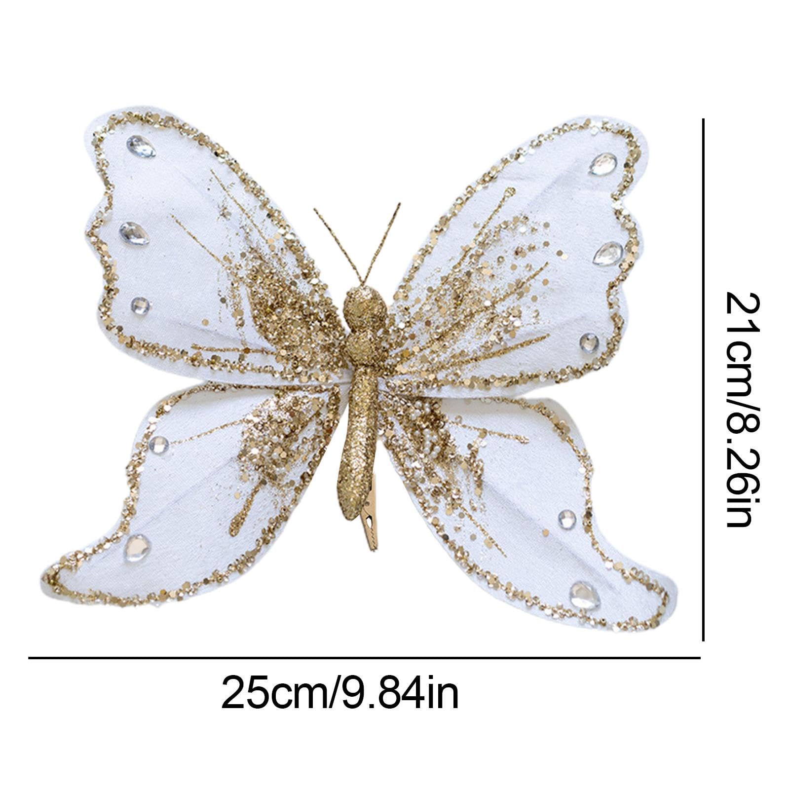 3 Forcine A Farfalla Glitterate Per Albero Di Natale - Decorazioni Natalizie A Clip - Colore Pesca - Per Ghirlande, Camini E Regali - 3