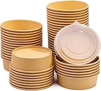 Vista 1 de Paquete de 50 cuencos de papel kraft de 17 onzas con tapas, cuencos desechables para sopa caliente, cuencos de papel con tapas, contenedor