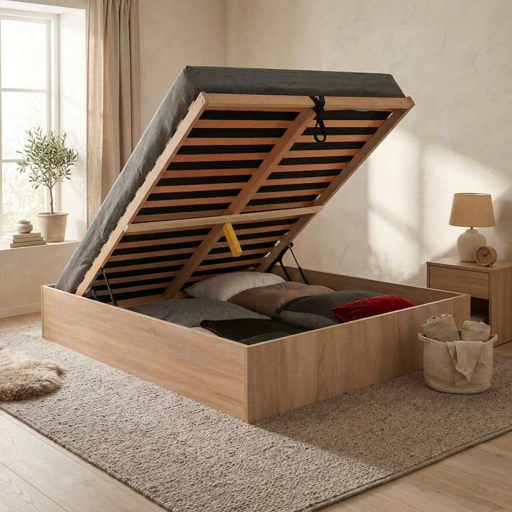 WEBER INDUSTRIES Lit Coffre Bilbao 180x200 cm + sommier/Décor chêne Blanchi