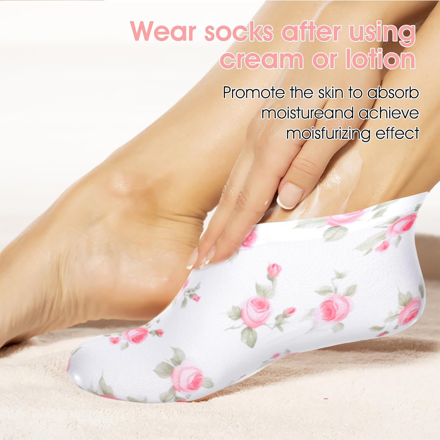 6Pcs Moisturizing Socks Overnight for Dry Cracked Feet, Cotton Sleep Socks Sleep Sock with Floral Print for Women Men, Soft Feet Moisturizer Sock or Softening, Care After Pedicure
