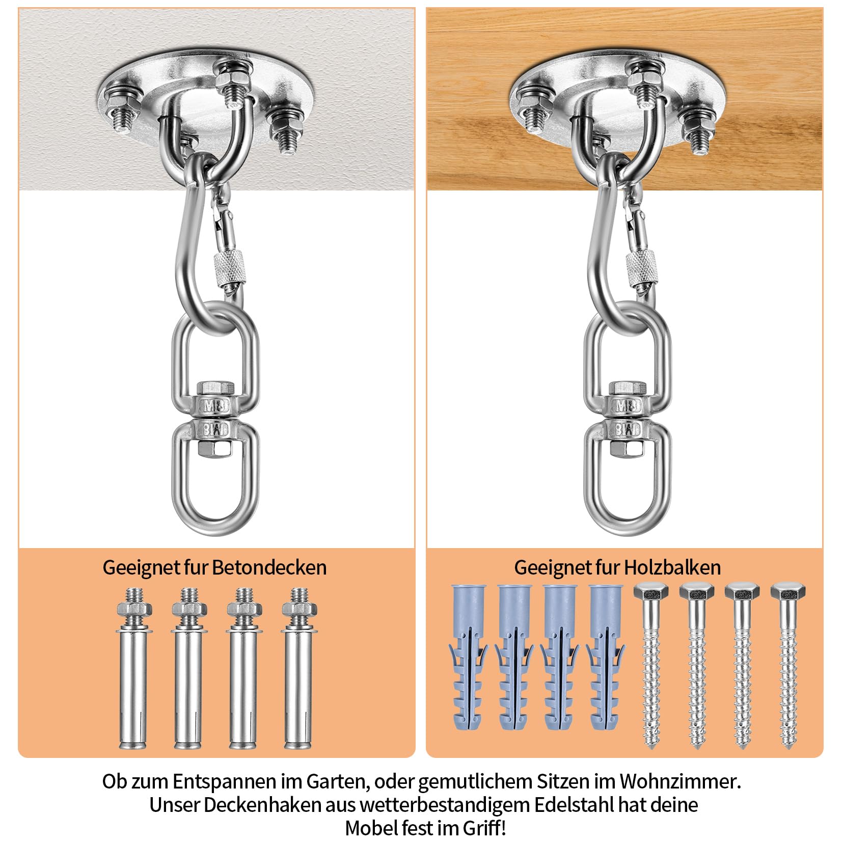 DesertBoy Catene Per Altalena Con Moschettone - Acciaio Inox, Portata 250 Kg, Per Amache E Yoga - Foto 10