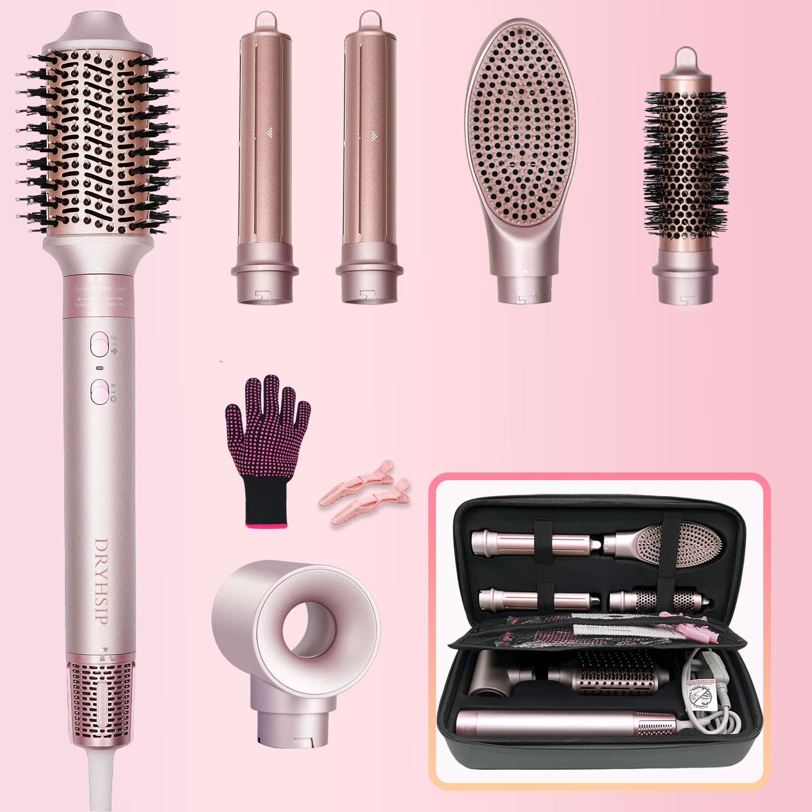 6 in 1 Hair Dryer Brush Set High-Speed 110,000 RPM Ionic Hot Air Styler with Auto Curlers Intelligent Heat Control Negative Ionic Blow Dryer for Fast Drying Curling Straightening Volumizing with Case