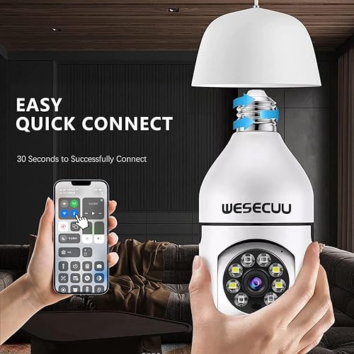 Miniatura 2 de WESECUU Cámara de seguridad de bombilla, paquete de 2 cámaras de seguridad 5G WiFi 2K, inalámbricas, detección de movimiento y alarma para