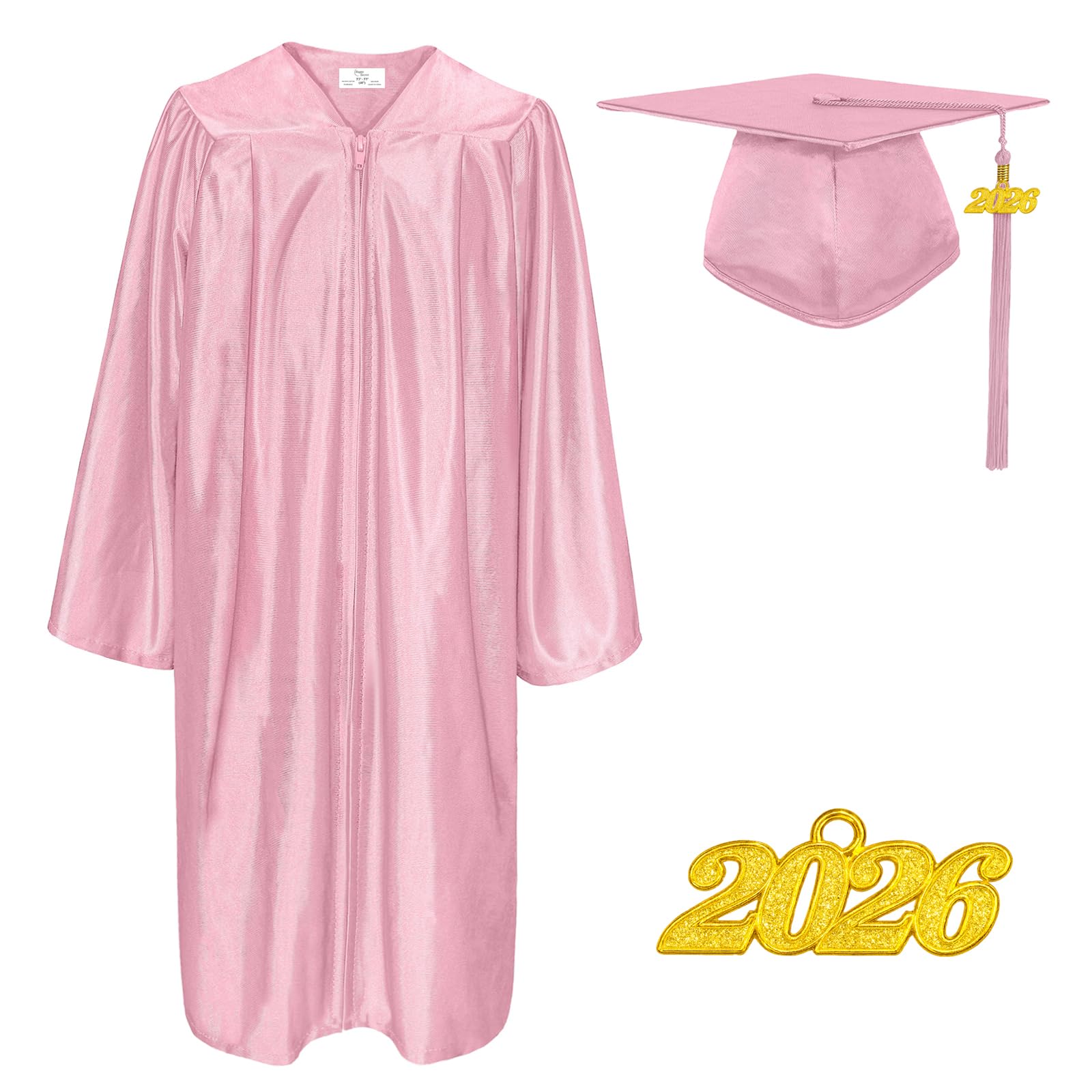 Shiny Graduation Cap and Gown Set with Tassel, Unisex Adult Satin Gown for High School & College