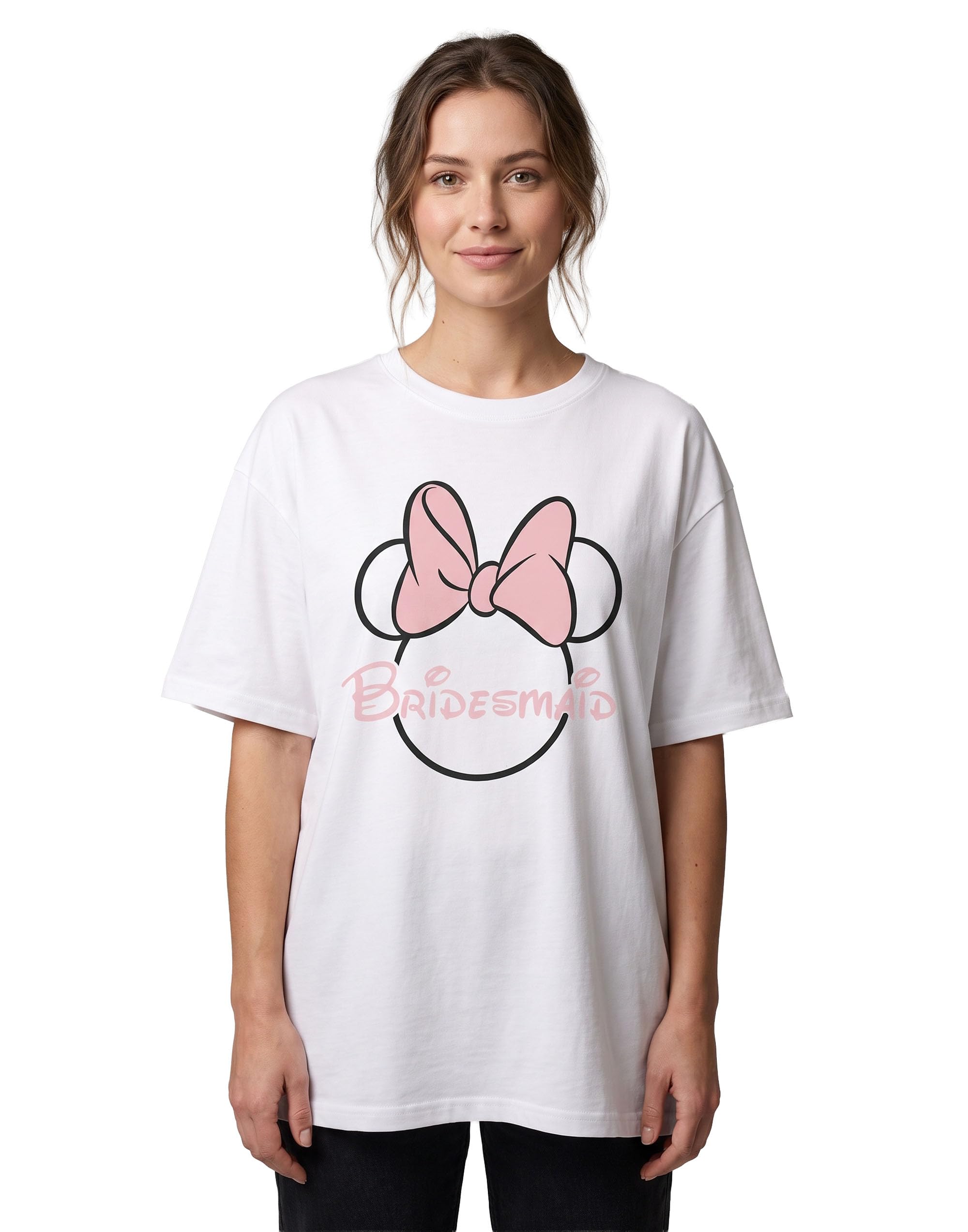 Disney Womens White Short Sleeved T-Shirt | Bridesmaid Hen Party Graphic Tee | Magical Princess Bridal Shower Top | Cinderella Ariel Belle Jasmine Snow White Fan Gift for Her