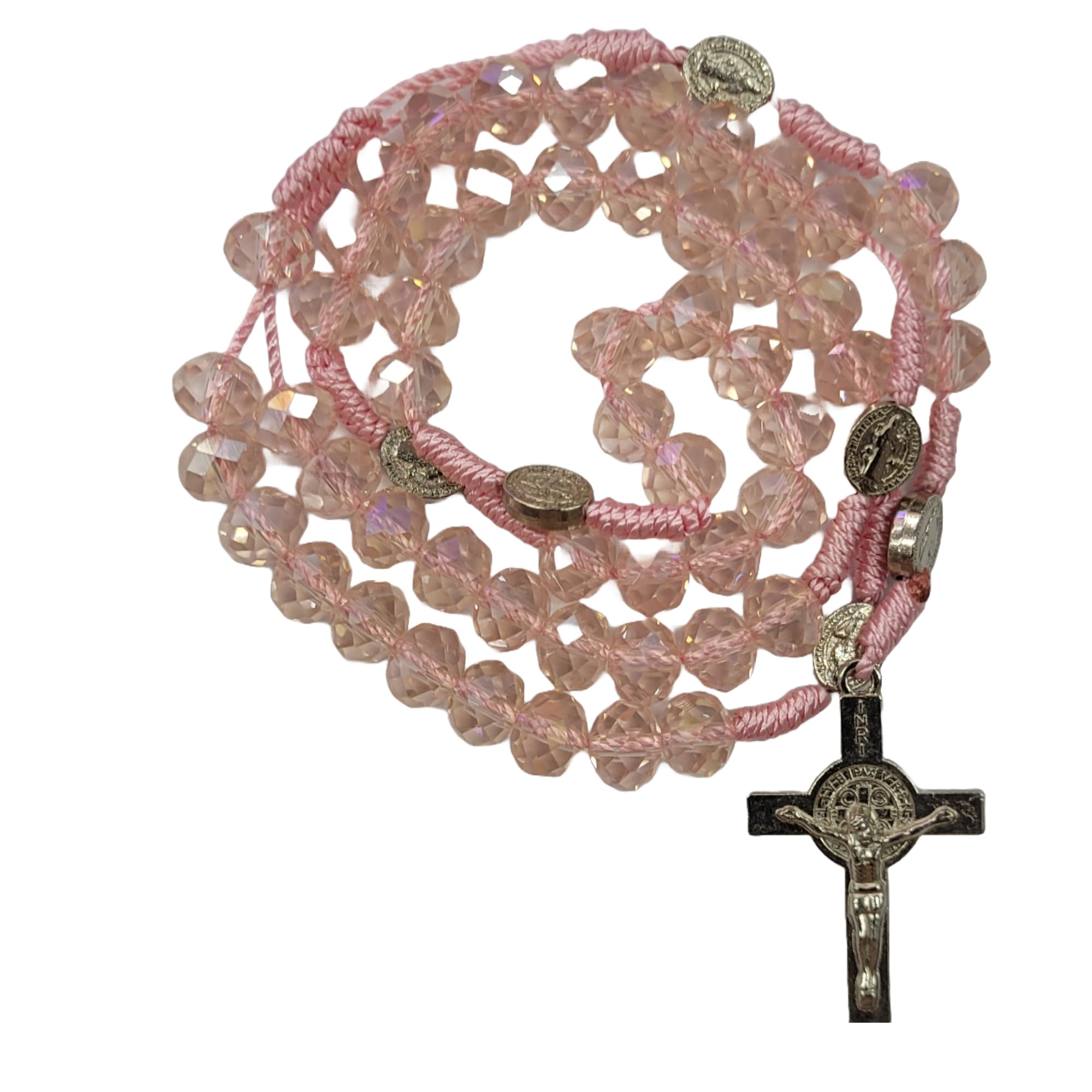 Divine Creations Goa Crystal Beads Catholic Praying Rosary with St Benedict Medals after Every Decade and St Benedict Cross (Blue)