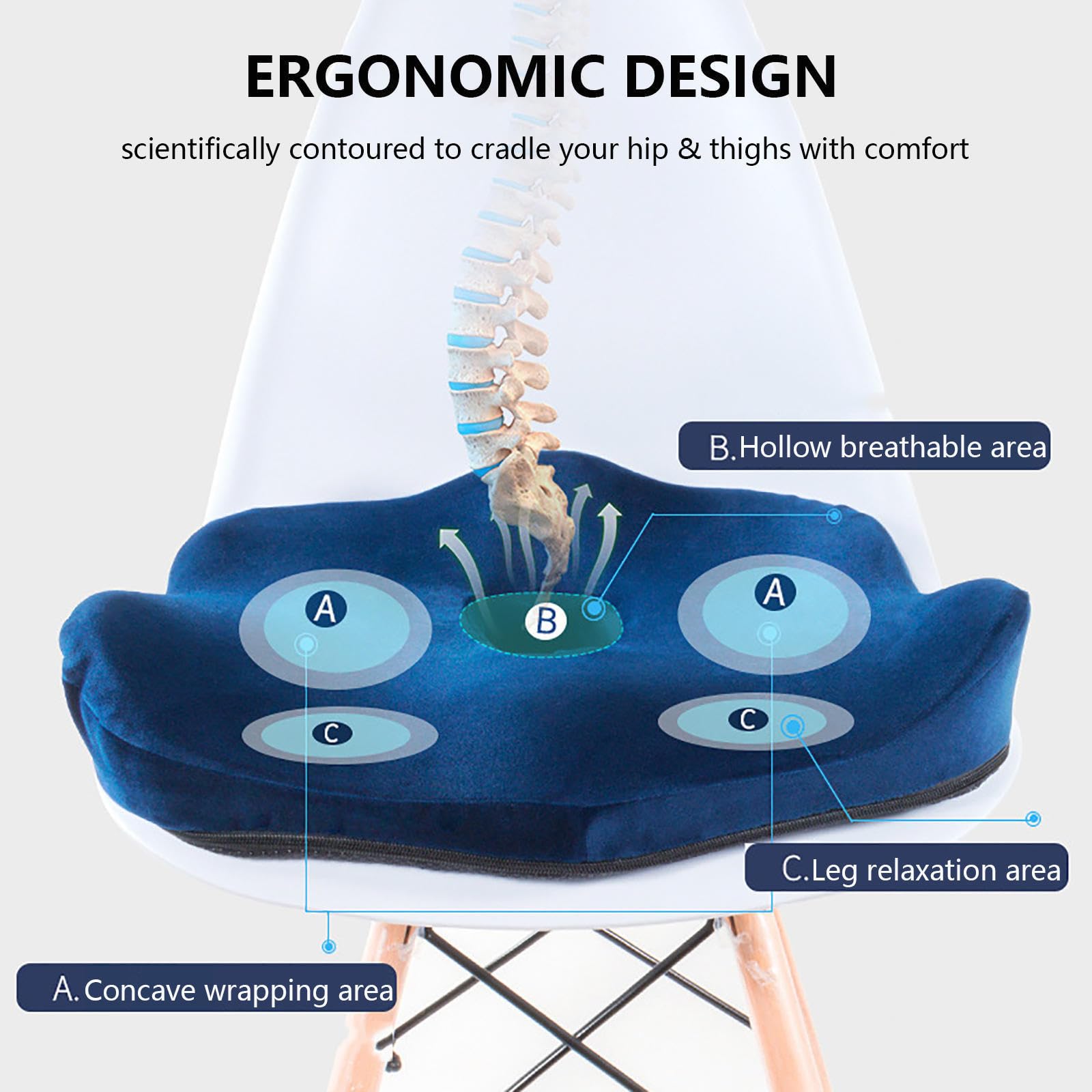 HAZARA Cojín Antiescaras Lavable Ergonómico Cojín De Silla para Oficina,Automóvil,Silla De Ruedas, Silla Escolar,A-Gray