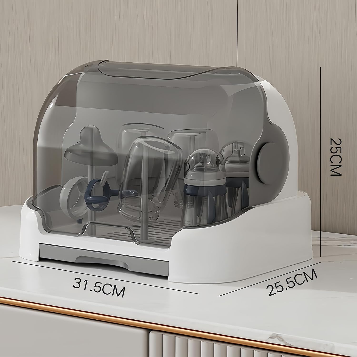 Baby Bottle Drying Rack Storage, Nursing Bottle Storage Box Organizer with Cover, Portable Kitchen Cabinet Organizer, Durable countertop Dryer (Grey) image 3 of 7 B0DFC4FT17