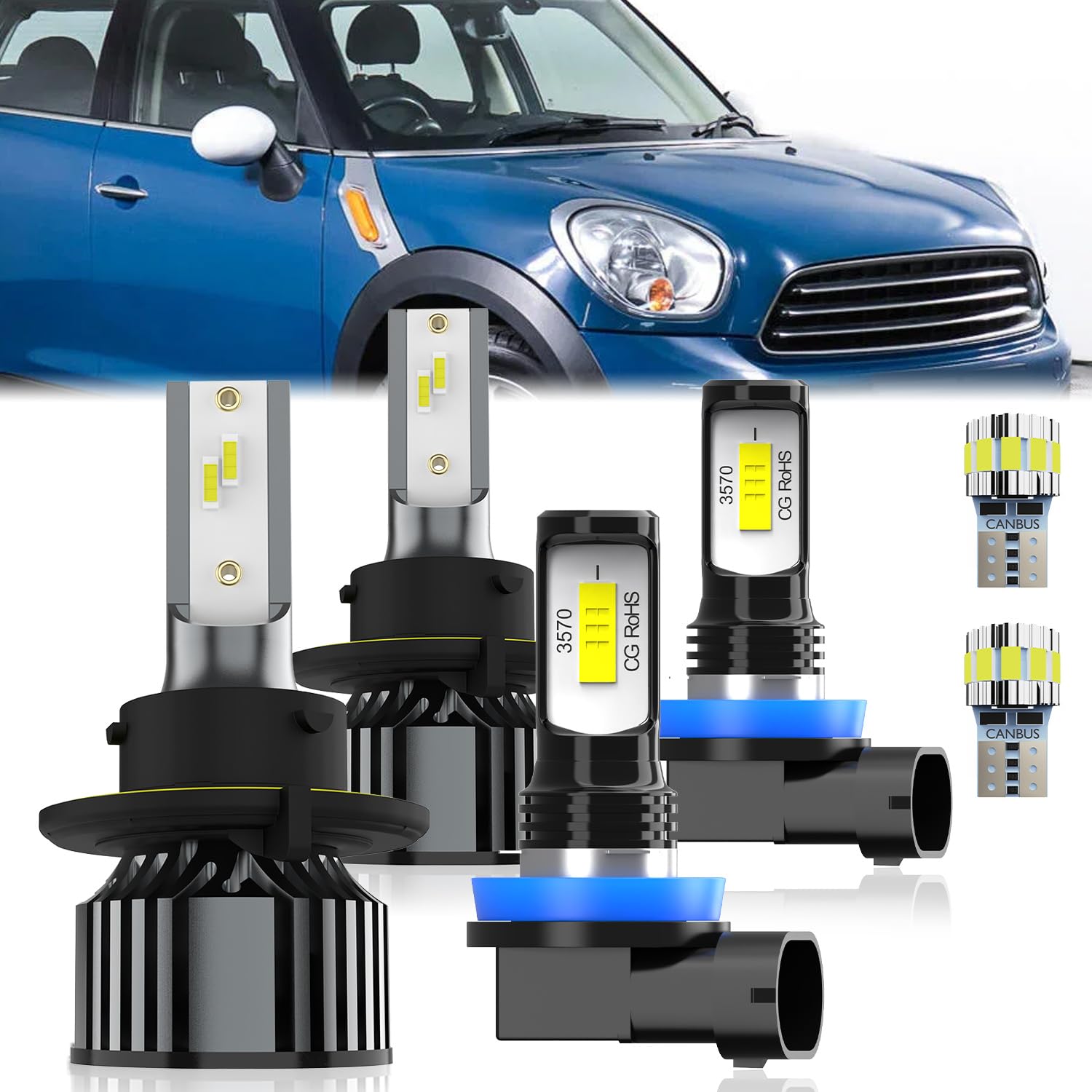 For Mini Cooper Countryman/Paceman 2011-2016 Light Bulbs, Integrated Hi-Lo Beam And License Plate Light Combo, Plug-and-Play Installation, 6 Pack