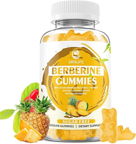 Gomitas de berberina con canela de Ceilán, 1500 mg de berberina HCL de alta potencia, suplemento para apoyo inmunológico y metabolismo, sin azúcar,