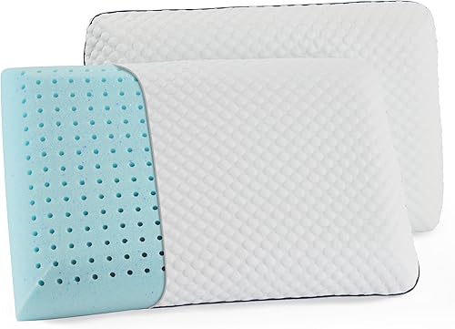 Weekender Almohada de espuma viscoelástica de gel - Refrigeración y ventilación - Paquete de 2 unidades tamaño King - Funda lavable premium blanca