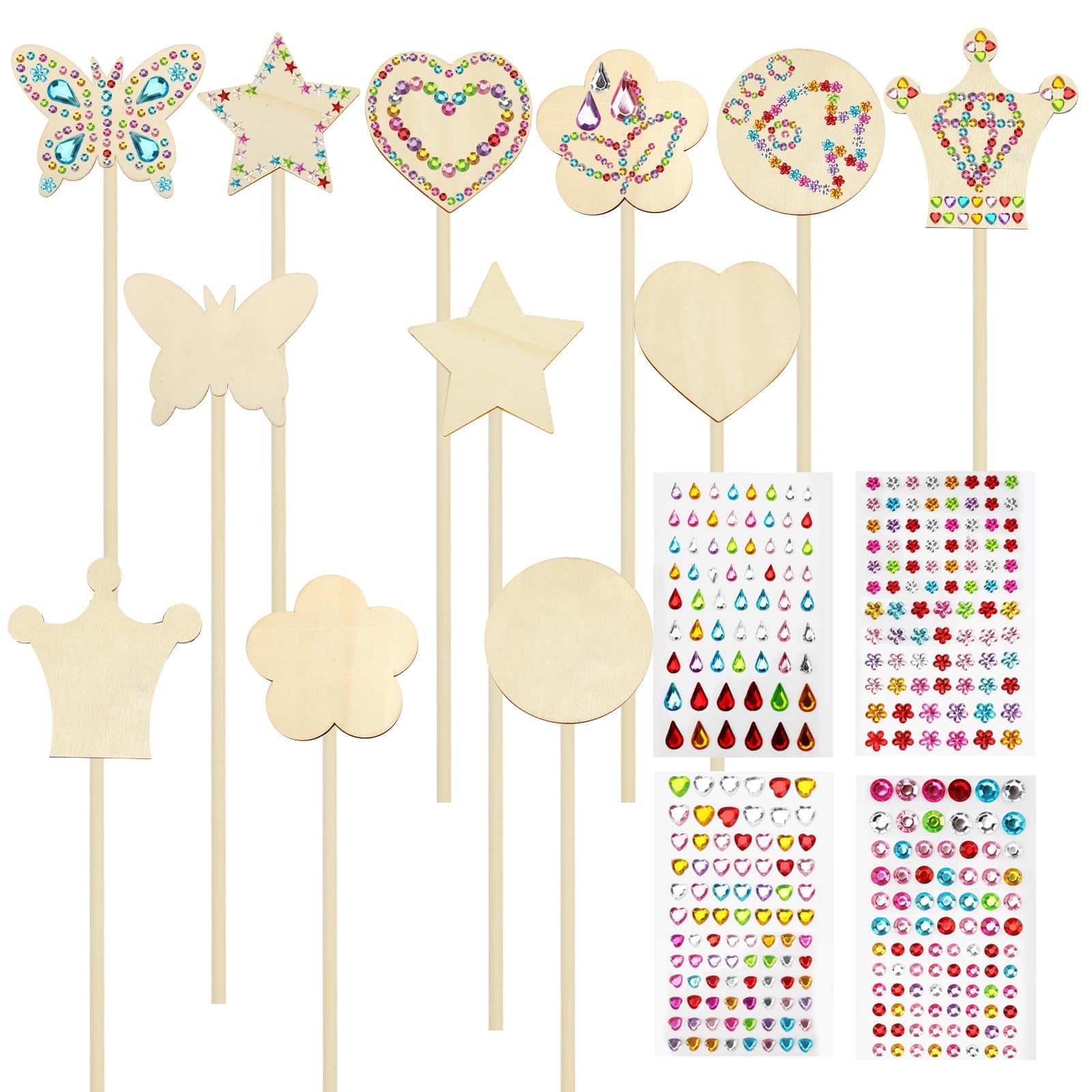 SAYAYA 12 Pack Fairy Wands Craft Kit, 6 Styles Unfinished Wooden Princess Wands with Stickers DIY Fun Party Supplies for Birthday Parties, Princess