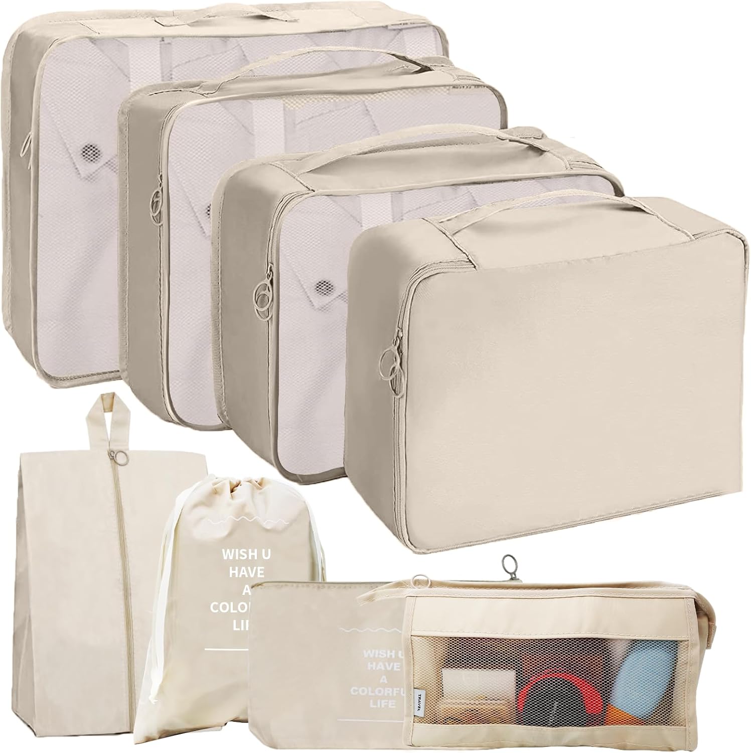 Packing Cubes for Suitcase, 8PCS Travel Luggage Packing Cubes for Backpack, Compression Packing Organizers, Waterproof Travel Essentials Bags Clothes Shoes Cosmetics Storage Bags Travel Accessories