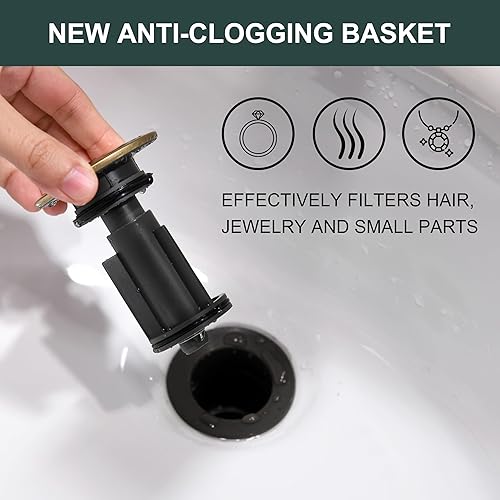 Miniatura 50 de KENES Desagüe desplegable de bronce aceitado para lavabo, tapón de drenaje para lavabo, montaje de drenaje de fregadero sin desbordamiento, anti