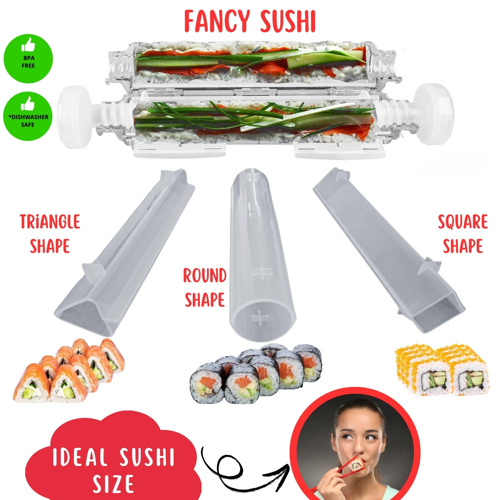 Kit sushi complet - Sushi maker - Appareil pour fabrication sushi - Coffret avec natte en bambou, couteau japonais, moule onigiri, moule sushi, moule maki - Idée cadeau homme femme
