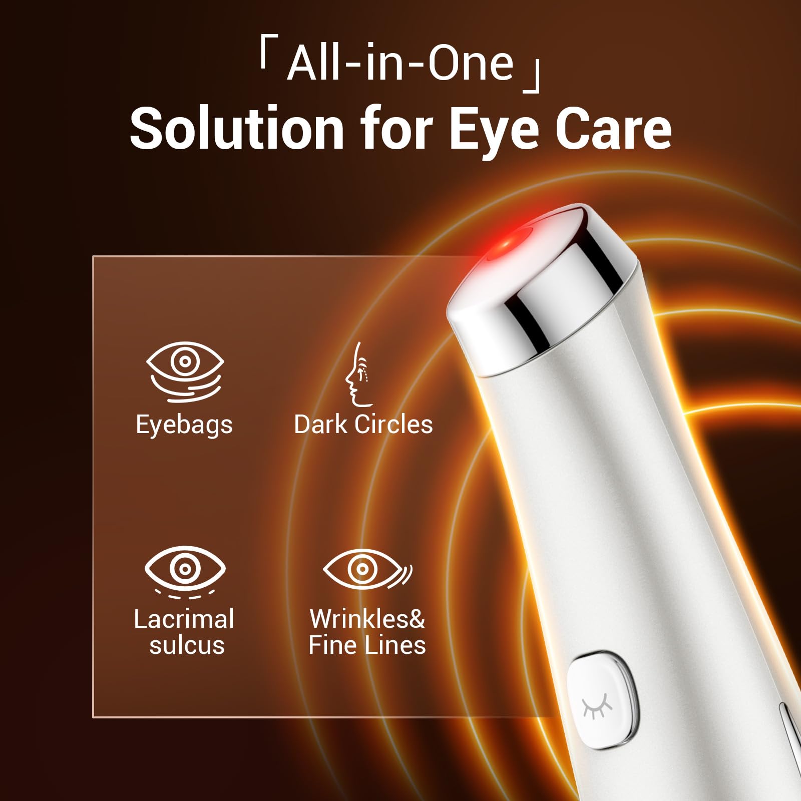 TOUCHBeauty Ultraschall Augenmassagegerät mit Wärmefunktion, Rot LED Lichttherapiegerät Augencreme Booster Augenring Tränensäcke Entferner USB-Wiederaufladbare Anti Aging Massagegerät Faltenentferner