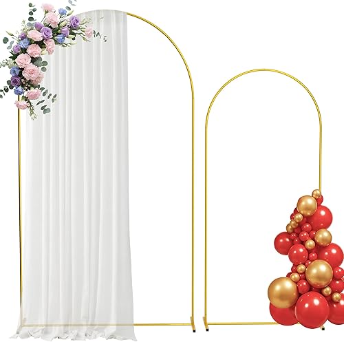 Miniatura 12 de Soporte de arco de globos de metal dorado de 2.2 m, soporte de arco con base estable, 50 globos, cadena de globos – Fácil de instalar para