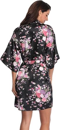 Super Shopping-zone Women's Floral Short Satin Bridesmaid Robes Silky Bride Robes Getting Ready