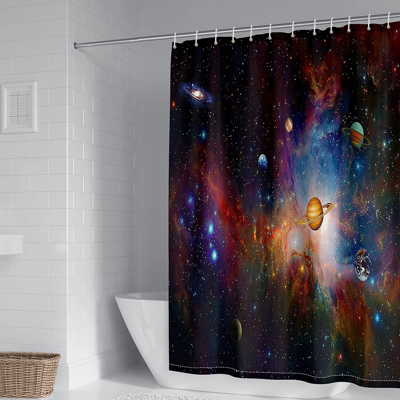 Rideau de douche planète galaxie 165x200cm polyester KnSam pour salle de bain